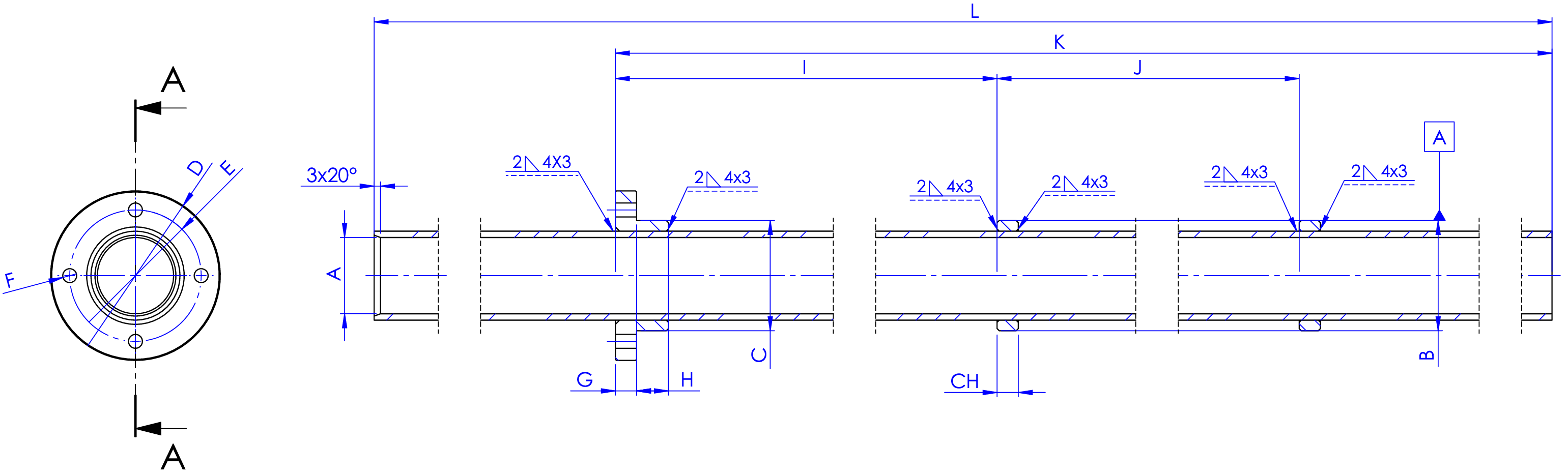 Technical Drawing Spindle Liner Dimensions A-L